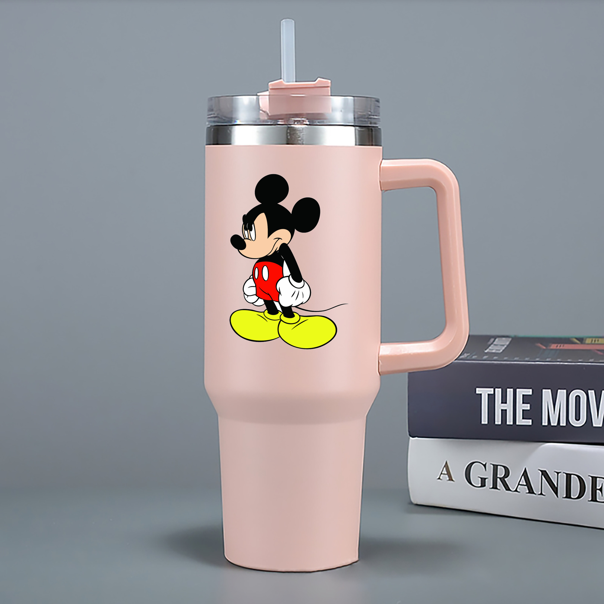 （画像用） ミッキーマウス Mickey Mouse 1200mL車用タンブラー - クリスタルステッカー（プラスチックストロー付き）